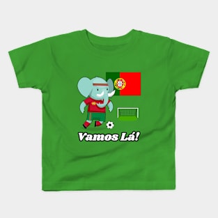 ⚽ Portugal Football, Elephant Scores a Goal, Vamos Lá! Team Spirit Kids T-Shirt